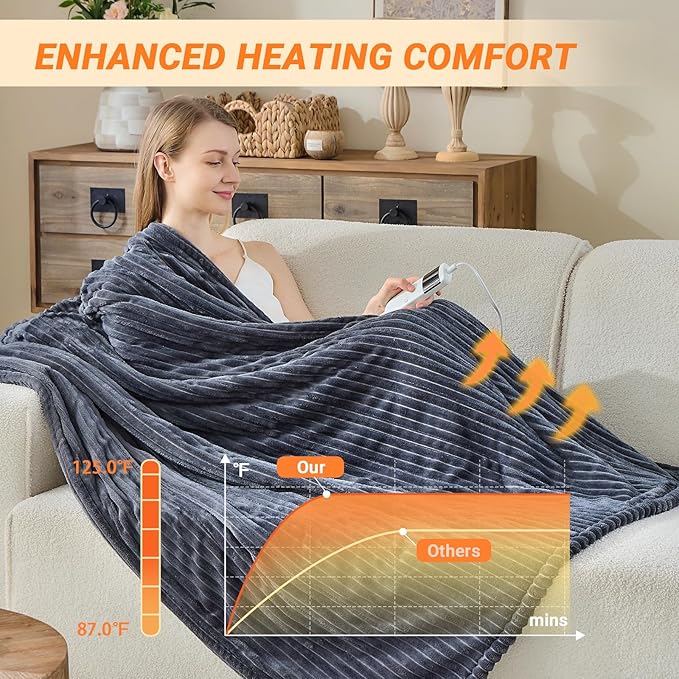 Heated Blanket Electric King, Soft Flannel Heating Blanket with 8 Hours Auto Off 10 Fast Heating Levels Machine Washable Sherpa Heated Blanket with Overheating Protection