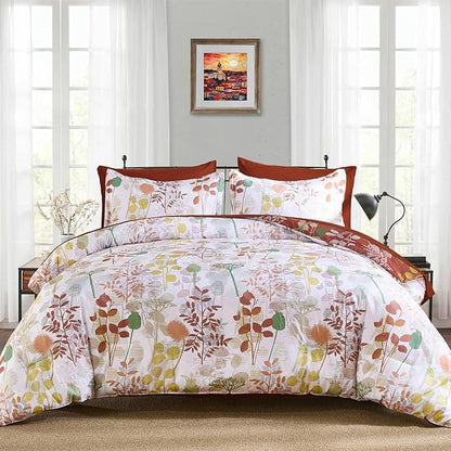 Anibedding 7Pieces Queen Comforter Set, Brown Botanical Bed in a Bag Complete Set with Sheet Pillowcase for Bedroom All Season