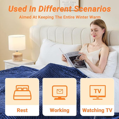 Heated Blanket Electric Full, Soft Flannel Heating Blanket with 8 Hours Auto Off 10 Fast Heating Levels Machine Washable Sherpa Heated Blanket with Overheating Protection