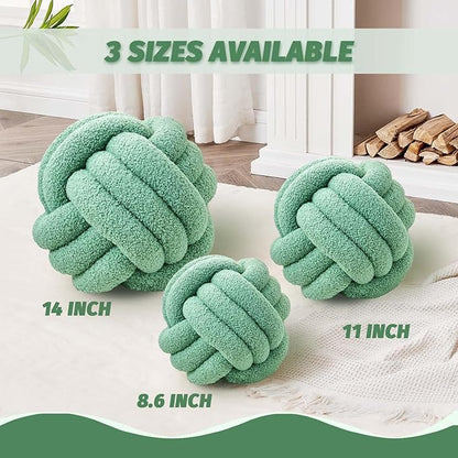 Uvvyui Knot Pillow Ball, Soft Home Decorative Pillows, Round Throw Pillow, Handmade Knotted Plush Pillow, Round Boucle Pillow Cushion (11 Inches Sage Green)