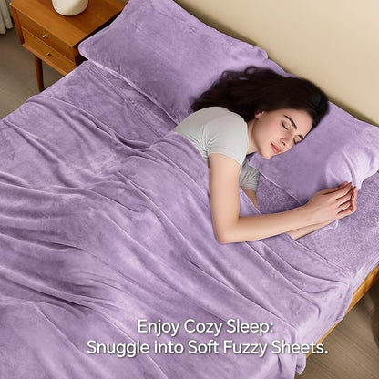 BEDELITE Flannel Sheets Twin Size Lavender - Super Soft Fleece Sheets Set Fluffy Extra Plush, 3 Piece(Include Fitted Sheet, Flat Sheet, 1 Pillowcase)