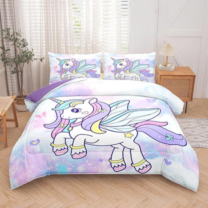 Tailor Shop Unicorn Girls Comforter Sets Full Size,Unicorn Purple Bedding Sets for Girls Kids Teens with 2 Pillowcase……