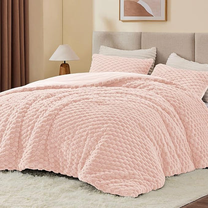 BEDELITE Fluffy Twin Comforter Set - Pink Fleece Soft Comforter for Twin Size Bed, Luxury Warm Bedding Set for Winter, Fuzzy Bed Set 2 Pieces (1 Comforter, 1 Pillowcase)