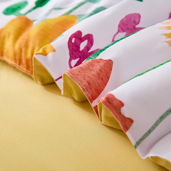 Annibedding Floral Queen Size Comforter Set, 8 Pieces Yellow Flower Botanical Soft Microfiber Bed in a Bag Bedding Set with Pillowcase Sheet for All Season (90"x90")