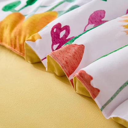 Annibedding Floral Queen Size Comforter Set, 8 Pieces Yellow Flower Botanical Soft Microfiber Bed in a Bag Bedding Set with Pillowcase Sheet for All Season (90"x90")
