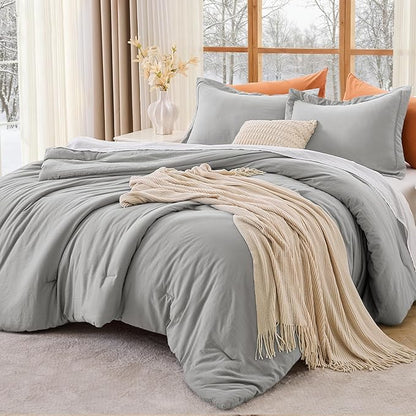 MUXHOMO Full Comforter Sets, All Season Ultra Soft Down Alternative Bedding - 3 Piece Lightweight Bed Set Includes 1 Comforter (82"x86") and 2 Pillow Shams (20"x26"), Light Grey