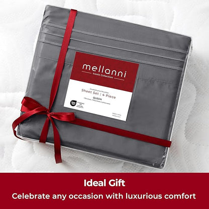 Mellanni Extra Deep California King Sheets - 4 PC Iconic Collection Bedding - Hotel Luxury, Ultra Soft, Cooling Bed Sheets - Wrinkle, Fade, Stain Resistant (Cal King, Gray)