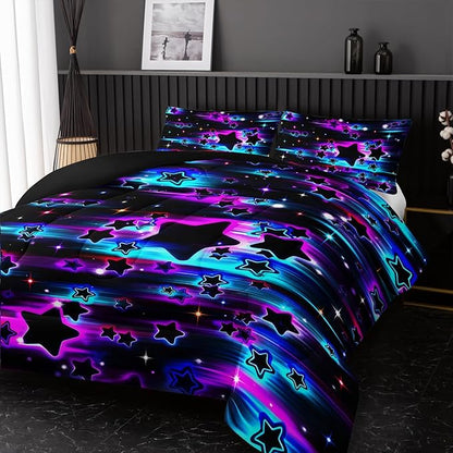Colorful Sky Meteor Stars Comforter Set Queen Size,Beautiful Galaxy Bedding Sets 3-Pieces for Boys Girls Teen Room Decorat, Soft Lightweight Bed Set with Comforter 2 Pillowcases