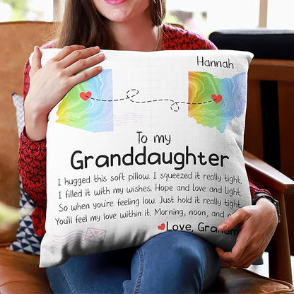Hyturtle Personalized to My Granddaughter Pillow (Insert Included) Gifts from Grandma - Birthday for Granddaughter - State to State Custom Name Sofa Couch Home Decor Throw Pillow