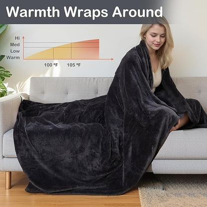 Electric Heated Blanket Full Size 72"x84",Fast Heating Throw, Soft Plush Microplush for Bed & Couch, 10 Hours Auto Off & 4 Heating Levels, Machine Washable, Gifts for Grandma & Family-Black