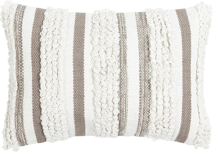 Lush Decor Bria Stripe Decorative Throw Pillow Cover, 20" W x 13" L, Neutral - Rectangle Pillow Cover - Throw Pillows For Bed, Couch, Or Chair