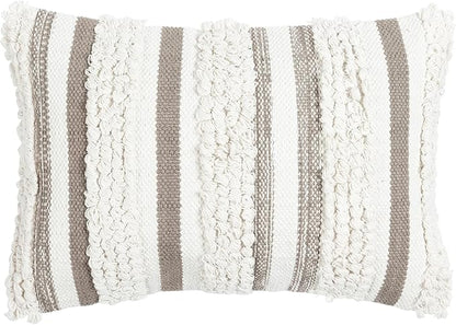 Lush Decor Bria Stripe Decorative Throw Pillow Cover, 20" W x 13" L, Neutral - Rectangle Pillow Cover - Throw Pillows For Bed, Couch, Or Chair