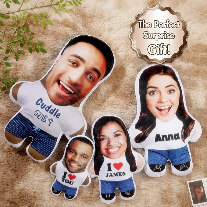 Drawelry Custom Face Photo Pillow, Personalized 3D Portrait Throw Pillow with Funny Cute Design, Birthday Valentine's Gift for Boyfriend Girlfriend Family Friends Couples (Custom Name)