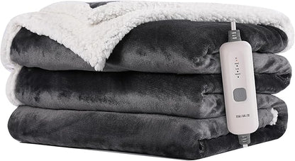 Electric Heated Blanket 62"x84" Twin Size Flannel & Sherpa - 4 Heat Settings & 10H Auto Shut Off for Safe Overnight Use, Fast Heating, Machine Washable for Bed, Couch, Office - Dark Gray