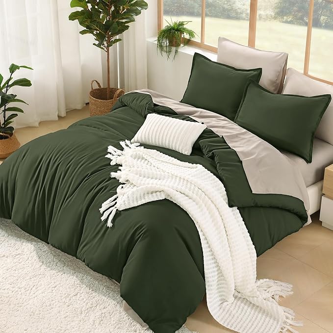 Litanika Comforter King Size Set Olive - 7 Pieces Bed in a Bag King Beddding Comforter Sets, Plain Lightweight Bed Set with Comforter, Sheets, Pillowcases & Shams