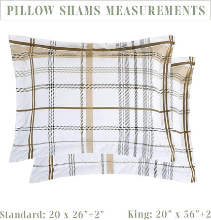 Elegant Comfort 8-Piece Lodge Plaid Reversible Comforter Set - All Season Bed in a Bag, 4-Piece Sheet Set Featuring Smart Pockets, Matching Shams and Decorative Pillow, Full/Queen, Taupe