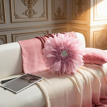 3D Flower Round Throw Pillows Cute Decorative Daisy Sunflower Accent Pillow Modern Farmhouse Elegant Cushion for Bed Couch Chair Car Bedroom Living Room Home Decor Gift 14 Inch Rose Gold
