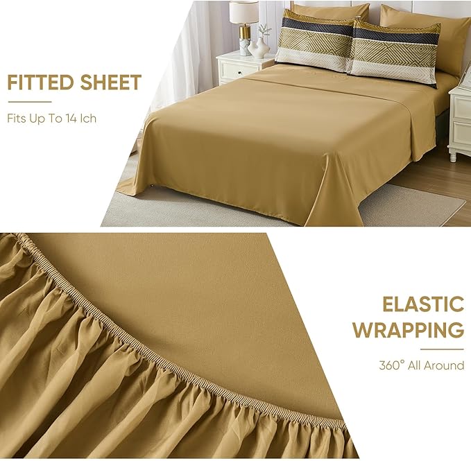 Drucon Brown Comforter Set Queen Size 7 Piece Bed in a Bag, Boho Striped Bedding Set, Soft Microfiber Comforter and Sheet Set for All Season (Queen, 90"x90")