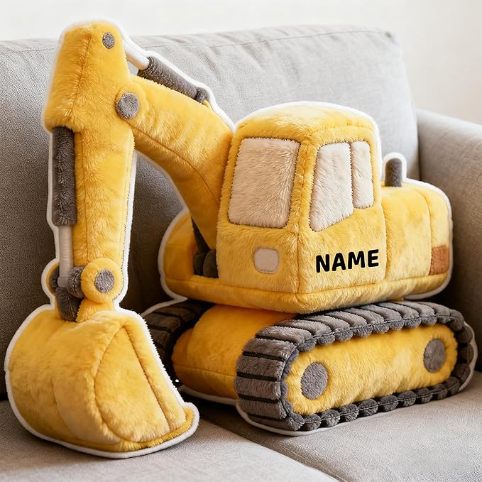 Custom Excavator Shaped Pillow Personalized Double-Sided Printed Cute Pillow Customized Christmas Party Commemorative Gift Sofa Decorative for Boys and Girls 8-32in