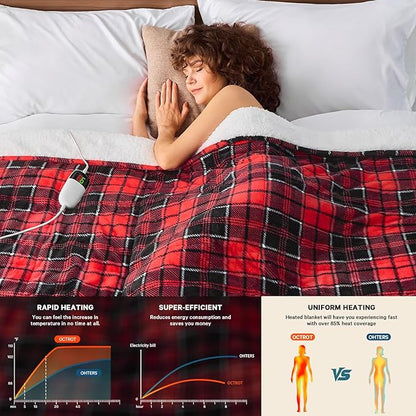 Red Heated Weighted Blanket for Adults Throw/Twin Size 13Lbs 50"x60", 2-in-1 Electric Heating Pad Lap Heavy Blanket for 120-140lbs with 10 Levels 1-8H Auto-Off, Christmas Birthday Gifts for Women Mom