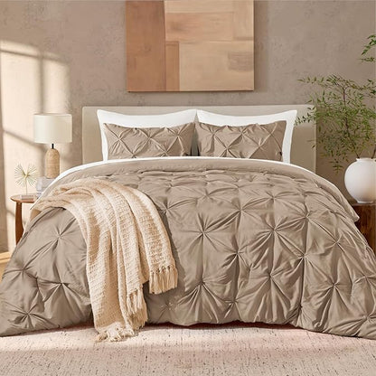 Andency California King Comforter Set Taupe (104x96Inch), Pinch Pleat Cal King Comforter Set 3 Pieces, Oversized King Pintuck Bed Comforter, Microfiber Down Alternative Comforter Bedding Set