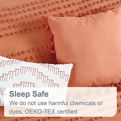 Swift Home Marilla 100% Cotton Prewashed Yarn-Dyed Dobby Clip Dot 5-Piece Bedding Comforter Set, All Season & Breathable, Oeko-TEX Certified – Brick, Full/Queen