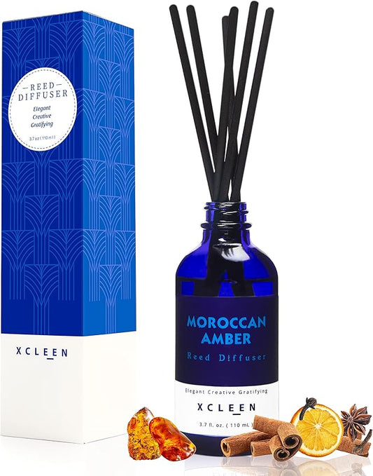 Reed Oil Diffuser Set, Fragrance Diffuser - Floral Notes, Vanilla, Cinnamon & Amber, Includes 6 Rattan Scented Sticks Diffuser Reeds, Home & Office Decor, 110ml/3.7oz
