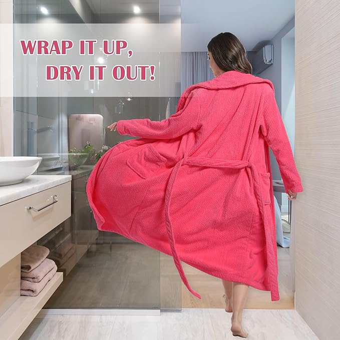 Women's Shawl Collar Bathrobe, Soft Long Towel Robes for Women - Super Absorbent Quick Dry yet Warm