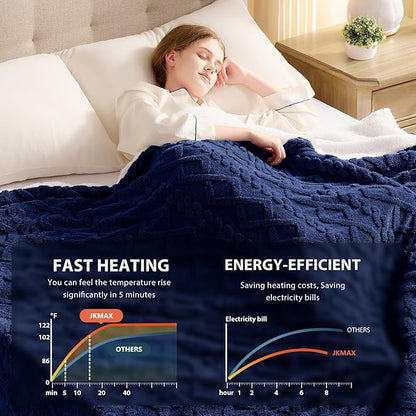 Heated Electric Blanket King Size-100"x90" Heating Blanket with 10 Heating Levels & 5 Time Settings Over-Heat Protection，Winter Warmer for Adults with ETL Certification（Navy Blue）