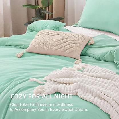 Litanika Comforters Mint Green Full Size, 3 Pieces Lightweight Solid Bedding Set & Collections, All Season Fluffy Bed Set (79x90In Comforter & 2 Pillowcases)