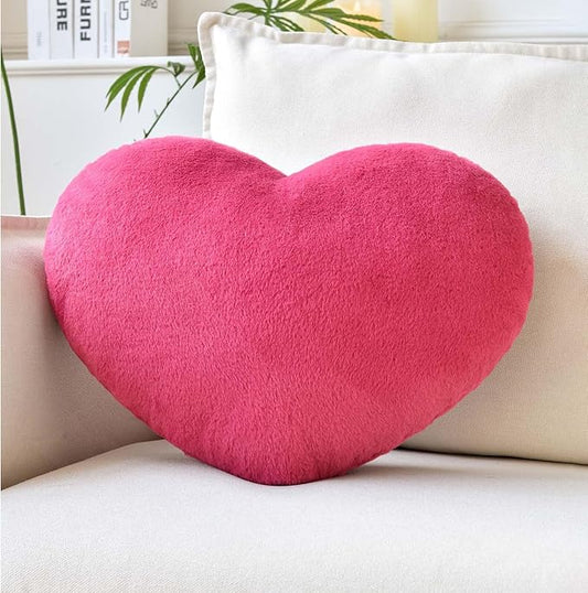 Rose Red Heart Pillows, Cute Heart Decorative Pillow, Heart Shaped Throw Pillows for Bed, Faux Rabbit Fur Plush Hoom Decor Pillow Cushion for Chair Sofa Living Room (Large-19.6"x15.7")