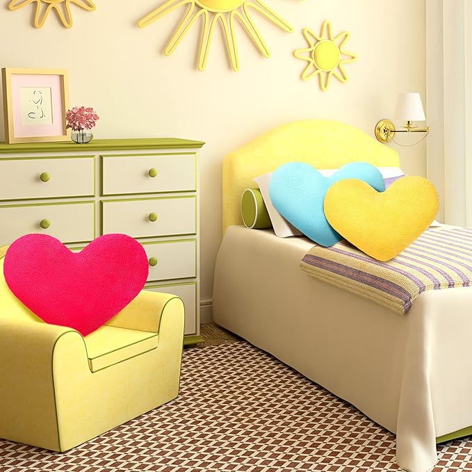 Unittype Heart Shaped Pillow Plush Cute Fluffy Cushion Heart Throw Pillow Decorative Back Cushions Women Gifts for Living Dining Room Bed Sofa, 15.75 Inch(Rose Red, Blue, Yellow)