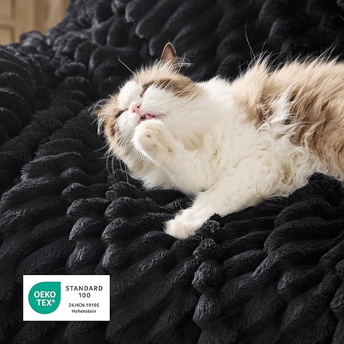 Bedsure Sherpa Throw Blanket for Couch - Super Soft, Cozy Fleece Thick Warm Blanket for Winter, GentleSoft Plush & Fluffy Throw Gift for Women, Room Decor, Black, 50x60 Inches