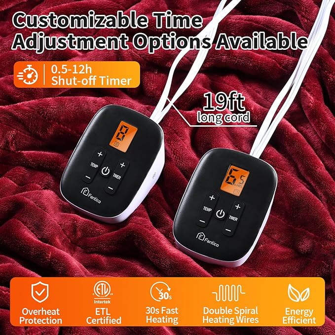 Heated Electric Blankets - Soft Flannel Heating Throw Electric Blanket Queen Size 84" × 90" Red - Velvet & Velvet