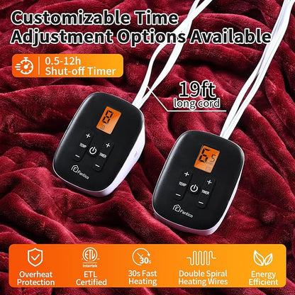 Heated Electric Blankets - Soft Flannel Heating Throw Electric Blanket Queen Size 84" × 90" Red - Velvet & Velvet