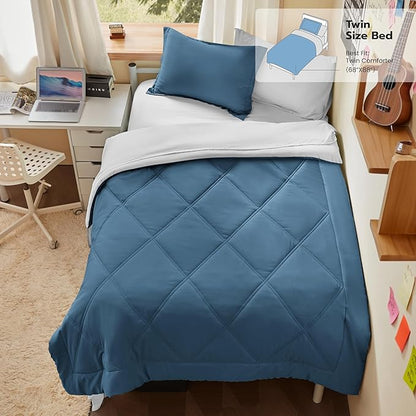 Joiedomi Twin Comforter Set with Sheets Blue, 5 Pieces Twin Bedding Sets with 1 Down Alternative Comforter, 1 Flat Sheet, 1 Fitted Sheet, 1 Pillowcase and 1 Pillow Sham, Bed in a Bag for All Seasons