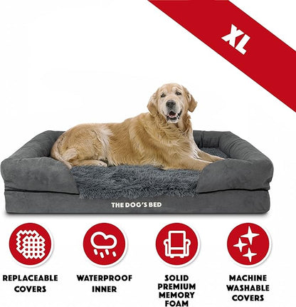The Dog’s Bed Orthopedic Memory Foam Dog Bed with Bolsters, Fur Fabric, Grey Fur, XL