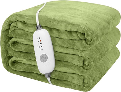 Electric Heated Blanket 72"x84" Full Size Flannel Heated Blanket, Cozy & Warm for All Night, 5 Heat Settings & 10 Hours Auto Off, Machine Washable, Light Grass Green