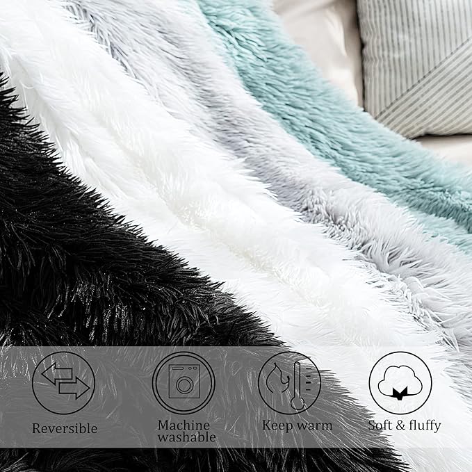 JONIYEAR Decorative Soft 2.8" Long Pile Fluffy Faux Fur Throw Blanket 50" x 60", Solid Luxury Fuzzy Plush Blanket for Couch Sofa Bed, Accent Cozy Shaggy Lightweight Blankets for Pet,Thick,Warm, Black