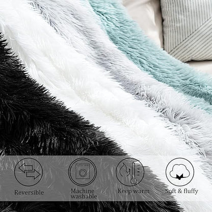 JONIYEAR Decorative Soft 2.8" Long Pile Fluffy Faux Fur Throw Blanket 50" x 60", Solid Luxury Fuzzy Plush Blanket for Couch Sofa Bed, Accent Cozy Shaggy Lightweight Blankets for Pet,Thick,Warm, Black