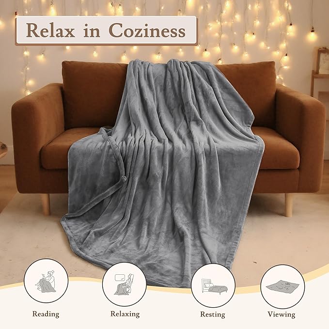 Electric Heated Blanket 72"x84" Full Size Flannel Fleece - 4 Heat Settings & 10H Auto Shut Off for Safe Overnight Use, Fast Heating, Machine Washable for Bed, Couch, Office - Light Grey