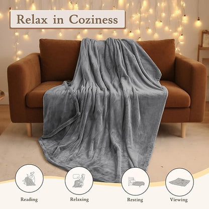 Electric Heated Blanket 72"x84" Full Size Flannel Fleece - 4 Heat Settings & 10H Auto Shut Off for Safe Overnight Use, Fast Heating, Machine Washable for Bed, Couch, Office - Light Grey