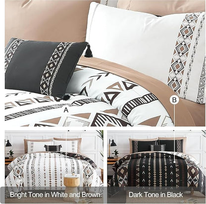 Geniospin Super King Plus Size Comforter Set- 7 Pieces Boho Bed in a Bag, Western Bedding Set for All Seasons, Reversible Aztec Bedding, Lightweight Comforter Bed Set with Sheets, Pillowcases & Shams