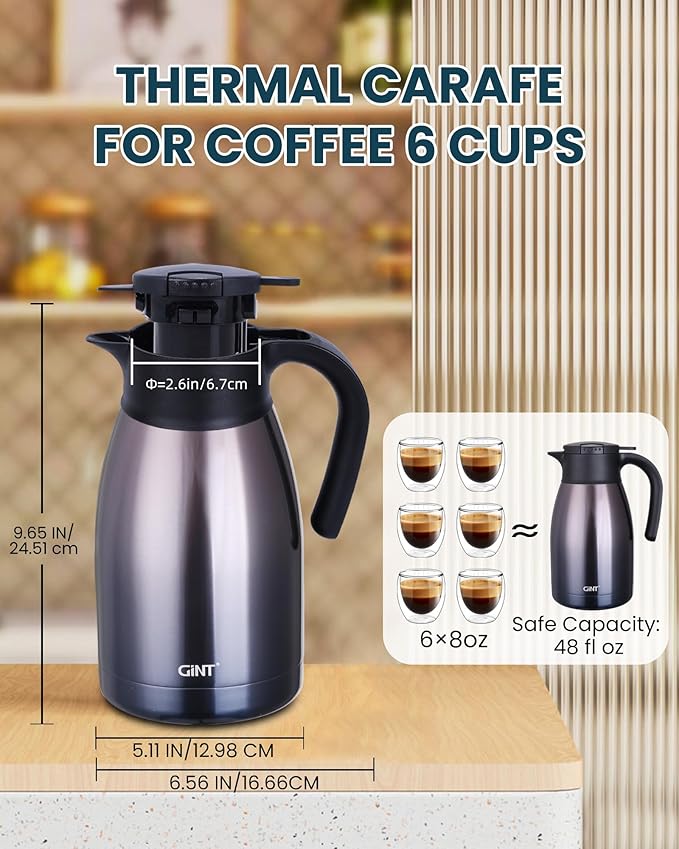 GiNT 51Oz Stainless Steel Thermal Coffee Carafe with Lid/Double Walled Vacuum Thermal Carafe / 12 Hour Heat Retention (Purple, 1.5L)