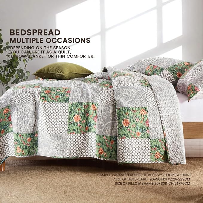 Quilt Set Twin Size Floral Patchwork Quilted, Soft Comforter Set Bedding Sets, Coverlet Bedspread Decorative Quilts with 1 Pillow Sham 68"x90"