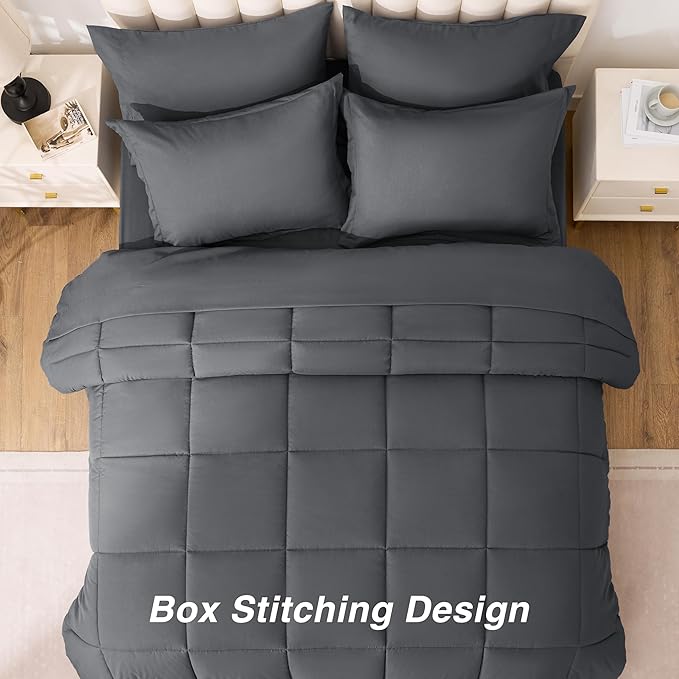 Love's cabin Twin XL Comforter Set Soot Grey, 5 Pieces Twin XL Bed in a Bag, All Season Bedding Sets with 1 Comforter, 1 Flat Sheet, 1 Fitted Sheet, 1 Pillowcase and 1 Pillow Sham