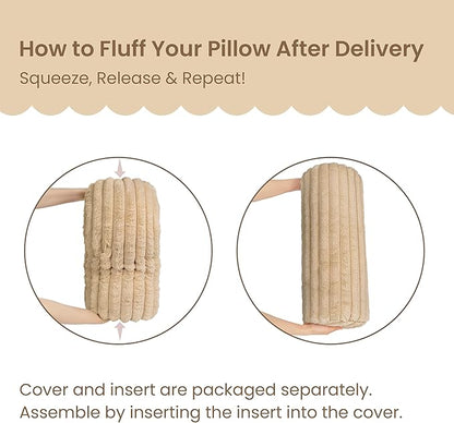 AELS Faux Fur Striped Cylinder Pillows Set of 2, 8" x 24" Decorative Modern Bolster Pillows with Removable Washable Cover & Insert, Body Pillow for Couch Bed, Living Room Bedroom Nursery Decor, Sand