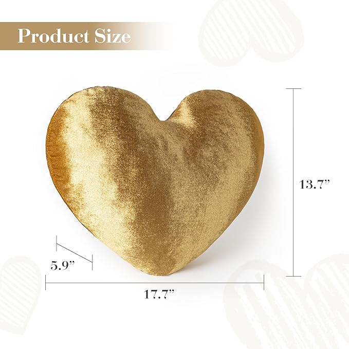 AELS Heart Shaped Pillow, 20 Inches Heart Decorative Throw Pillows, Velvet Love Cute Pillows, Valentines Day Decorations, Wedding Decor, Living Room Bedroom Nursery Decor, Golden