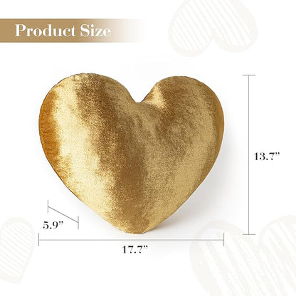 AELS Heart Shaped Pillow, 20 Inches Heart Decorative Throw Pillows, Velvet Love Cute Pillows, Valentines Day Decorations, Wedding Decor, Living Room Bedroom Nursery Decor, Golden