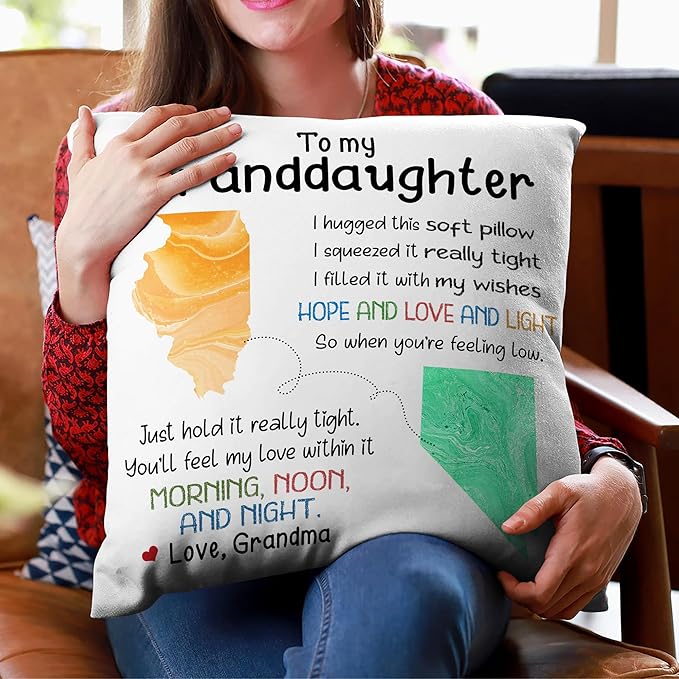 Hyturtle Personalized to My Granddaughter Pillow (Insert Included) Gifts from Grandma - Birthday for Granddaughter - State to State Custom Name Sofa Couch Cushion Home Decor Pillow